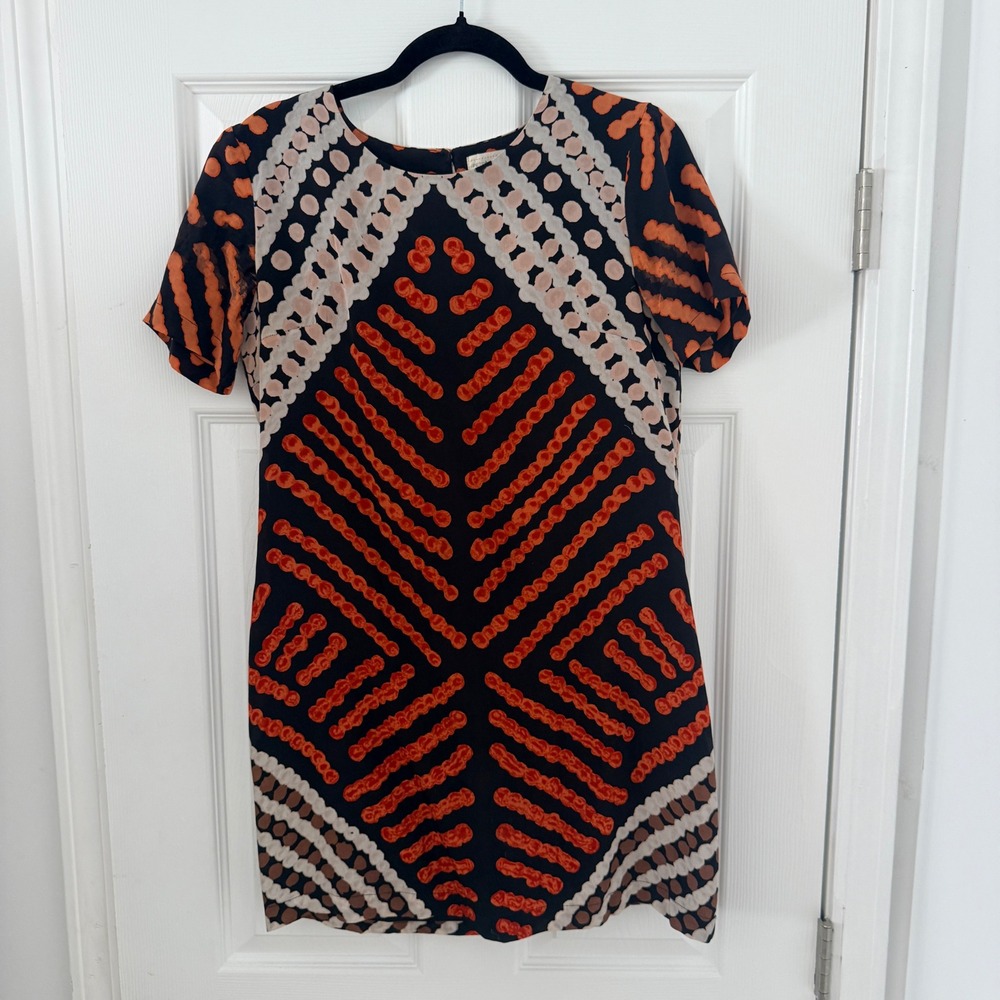 Roopa‎ Pemmaraju Petra Nampijinpa Marshall Silk Mini Dress Orange Black 6 FLAWED